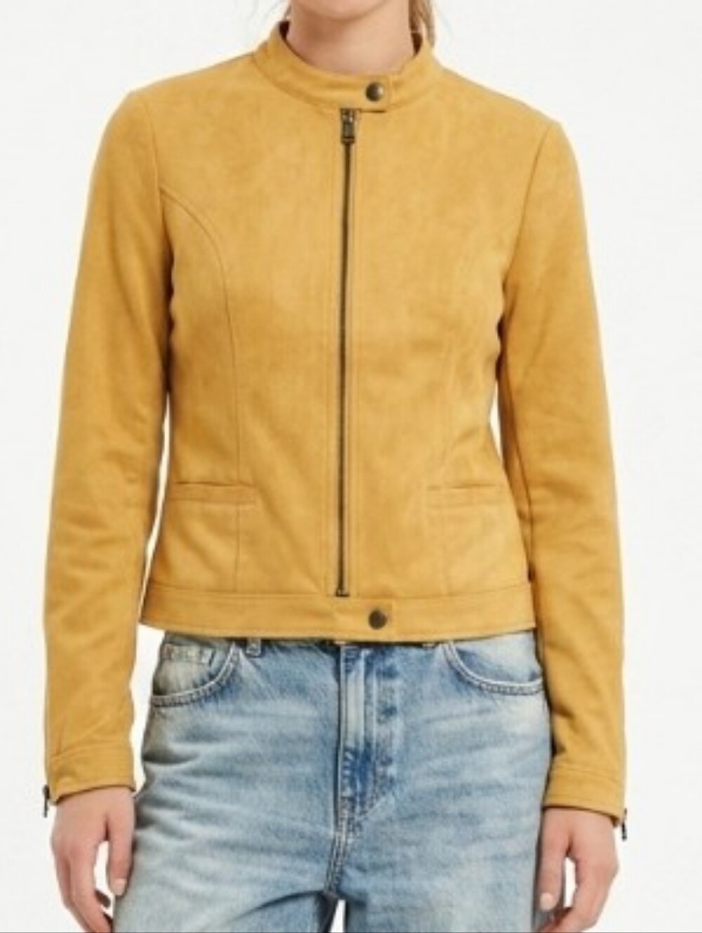 Women's Yellow Faux Suede Moto Zip Jacket